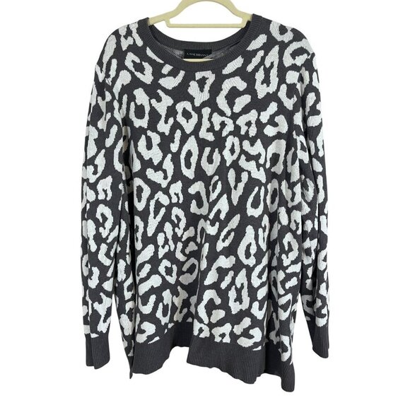 Lane Bryant Sweater Women 22 Gray Animal Print Safari Neutral Office Retro 80s - Picture 1 of 10